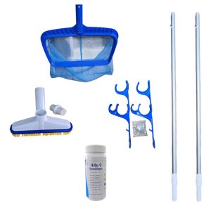 Aqua Max 7-Piece Pool Cleaning Set with HiVac, Leaf Net, 2 × Pole, Hanger & Test Kit